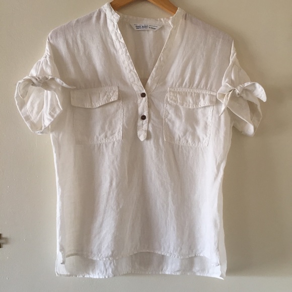 Zara Tops Zara White Linen Blouse W Pockets Poshmark